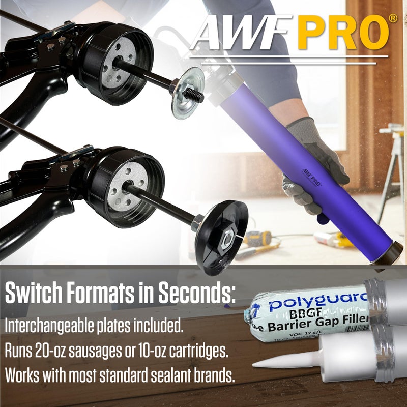 AWF PRO Sausage Caulking Gun, 20 oz Foil Pack and 10 oz Cartridge Convertible, 12:1 Thrust Ratio, Aluminum Barrel, Includes 3 Tips - Image 5
